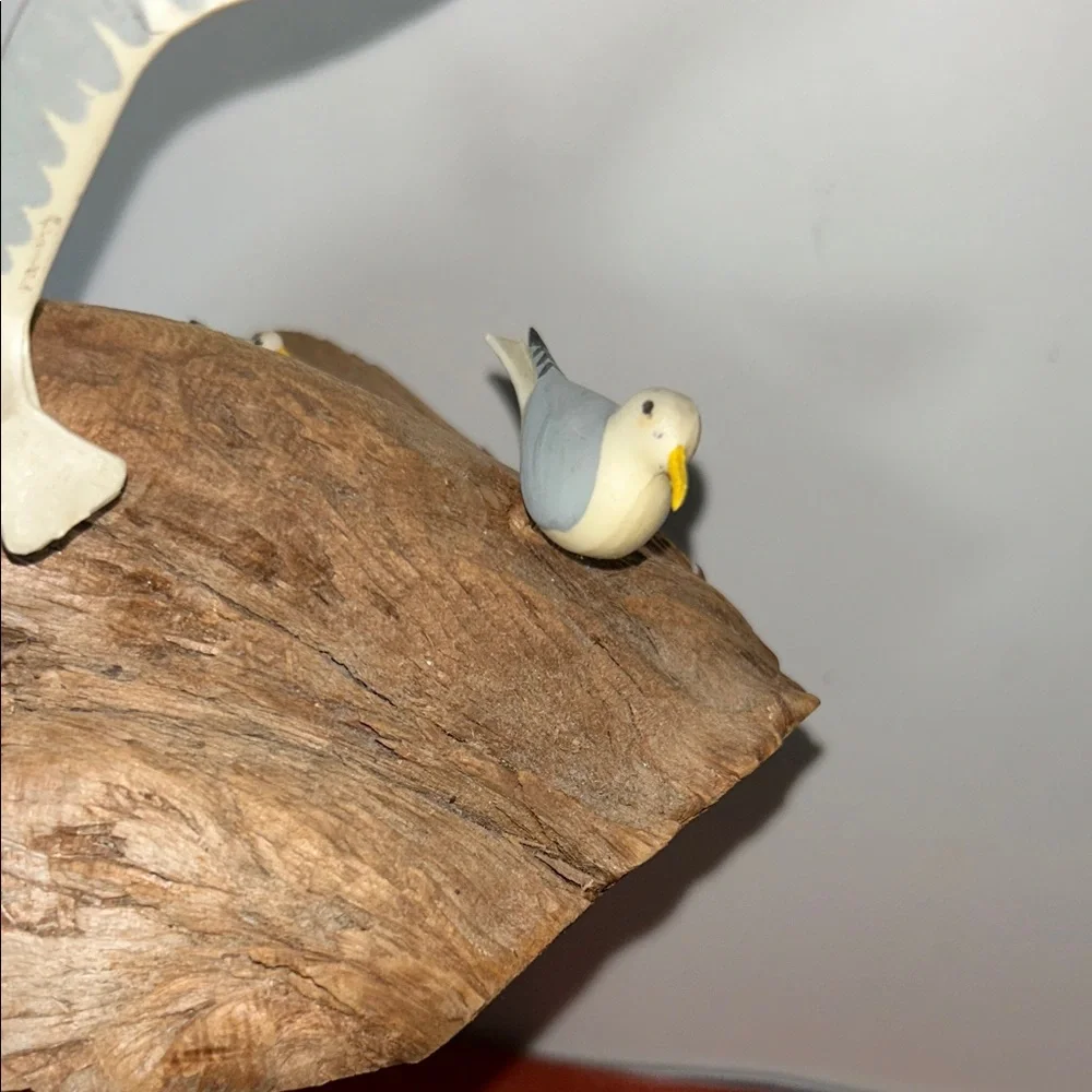 Handpainted Seagull Bird Toy Set in Blue and White on Driftwood